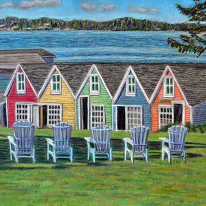 Thousand Island Park Boathouses - prints based on an original pastel by Bix DeBaise