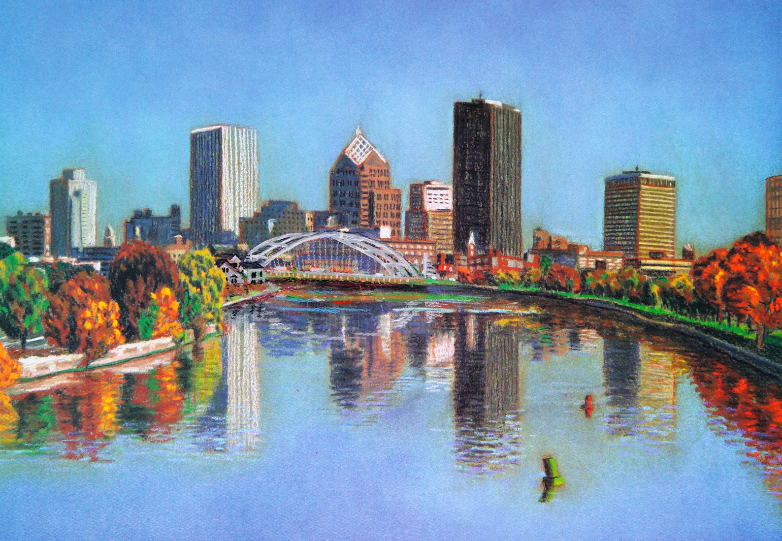 Rochester NY Skyline Autumn Art Print of a Pastel Drawing Etsy