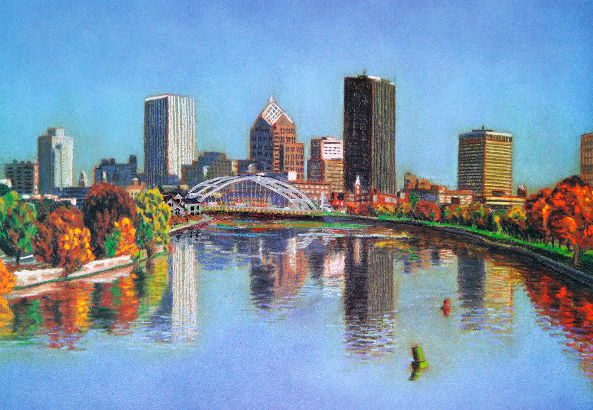 Rochester NY Skyline Autumn Art Print of a Pastel Drawing Etsy
