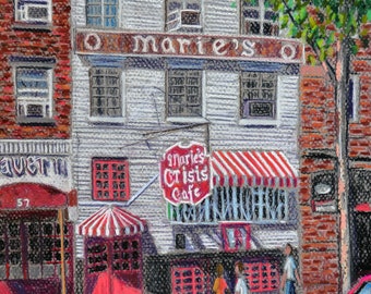 Marie's Crisis, Manhattan, New Yourk - Art Print of a Bix DeBaise Original Pastel Drawing