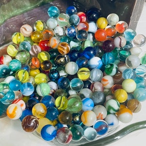 Collection of more than 100 Vintage Marbles with Antique Green Ball Mason Jar image 3