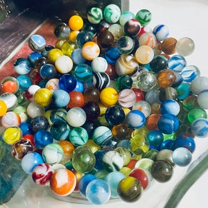 Collection of more than 100 Vintage Marbles with Antique Green Ball Mason Jar image 4