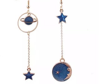Moon & Space long drop dangle earrings