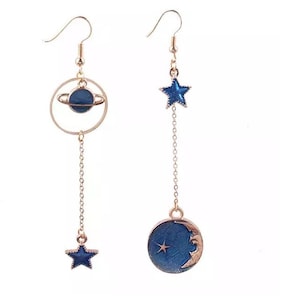 Moon & Space long drop dangle earrings