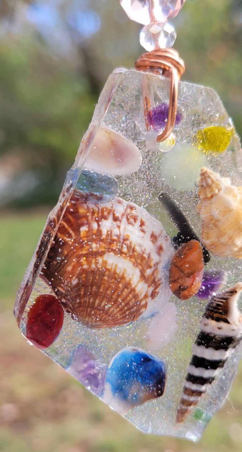 Resin necklace with real shells and stones 24 grams image 10