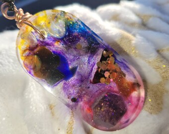 Galactic beautiful resin necklace (28 grams) with natural stones