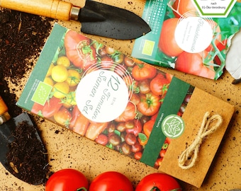 Bio Tomaten Samen Set – 12 Sorten samenfestes Tomaten Saatgut. Bunte und alte Tomatensamen Sorten - ideal für Garten, Balkon und Hochbeet.