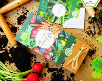 Vegetable seed set - 12 types of organic vegetable seeds. Perfect vegetable set for the garden and balcony. Ideal as a gift for women and men.