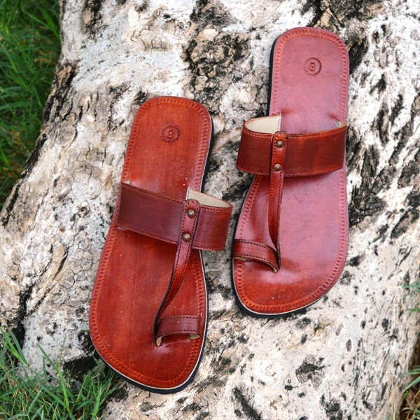 Handmade Men Leather Sandals Handcrafted Gents Sandal Natural Brown Toe Strap Boys Flip Flop Indian Dress Shoe