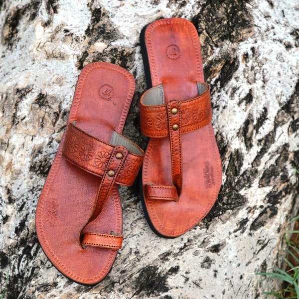 Handmade Women Leather Sandals Handcrafted Ladies Sandal Natural Brown Toe Strap Flip Flop Indian Dress Shoe