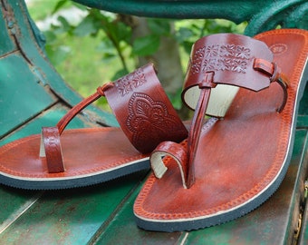 Women Biblical Leather Sandals Handmade Ladies Sandal Natural Brown Toe Strap Flip Flops Indian Dress Shoe