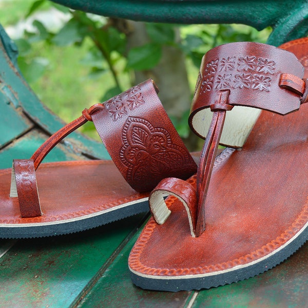 Women Biblical Leather Sandals Handmade Ladies Sandal Natural Brown Toe Strap Flip Flops Indian Dress Shoe