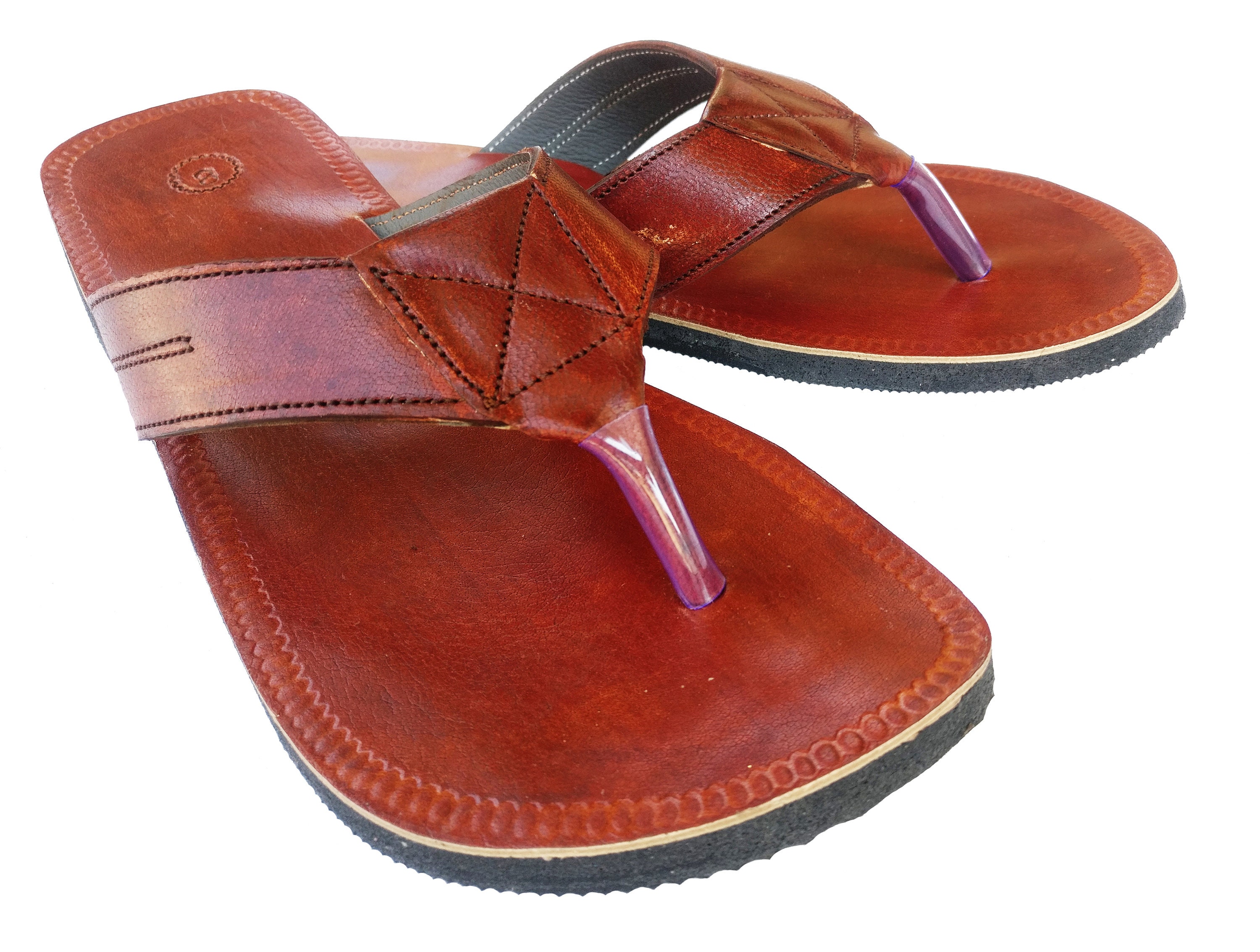 Handmade Men Leather Sandals Handcrafted Gents Sandal Brown V Strap