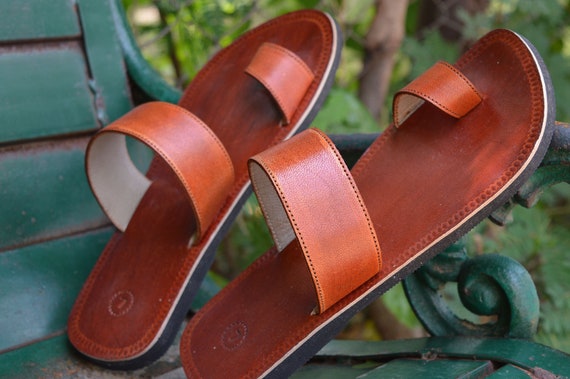 Buy Handmade Brown Tan Men Real Leather Sandals Yashua Christian Online in  India - Etsy
