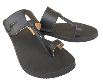 Women Biblical Leather Sandals Handmade Black Ladies Sandals Toe Strap Flip Flops Indian Dress Shoe