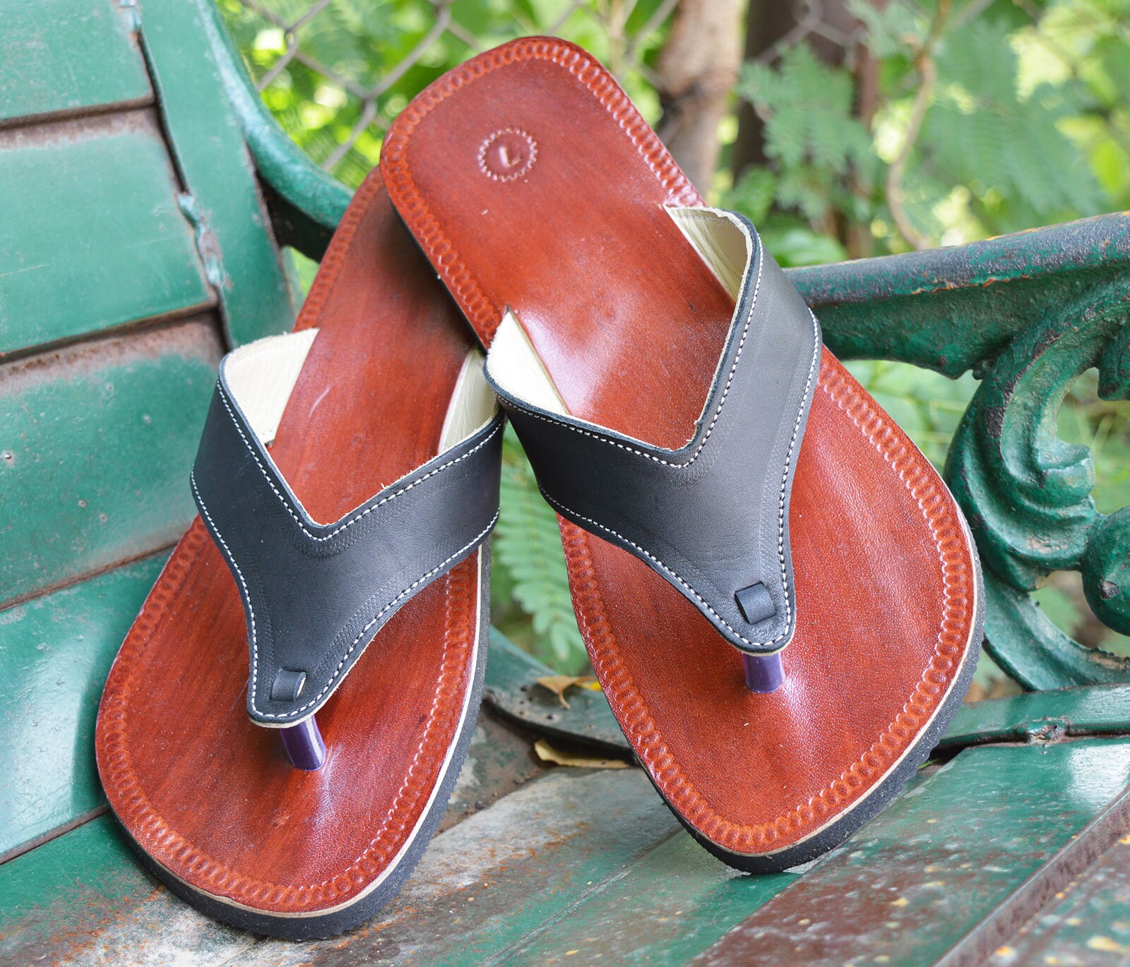 Leather flip flops