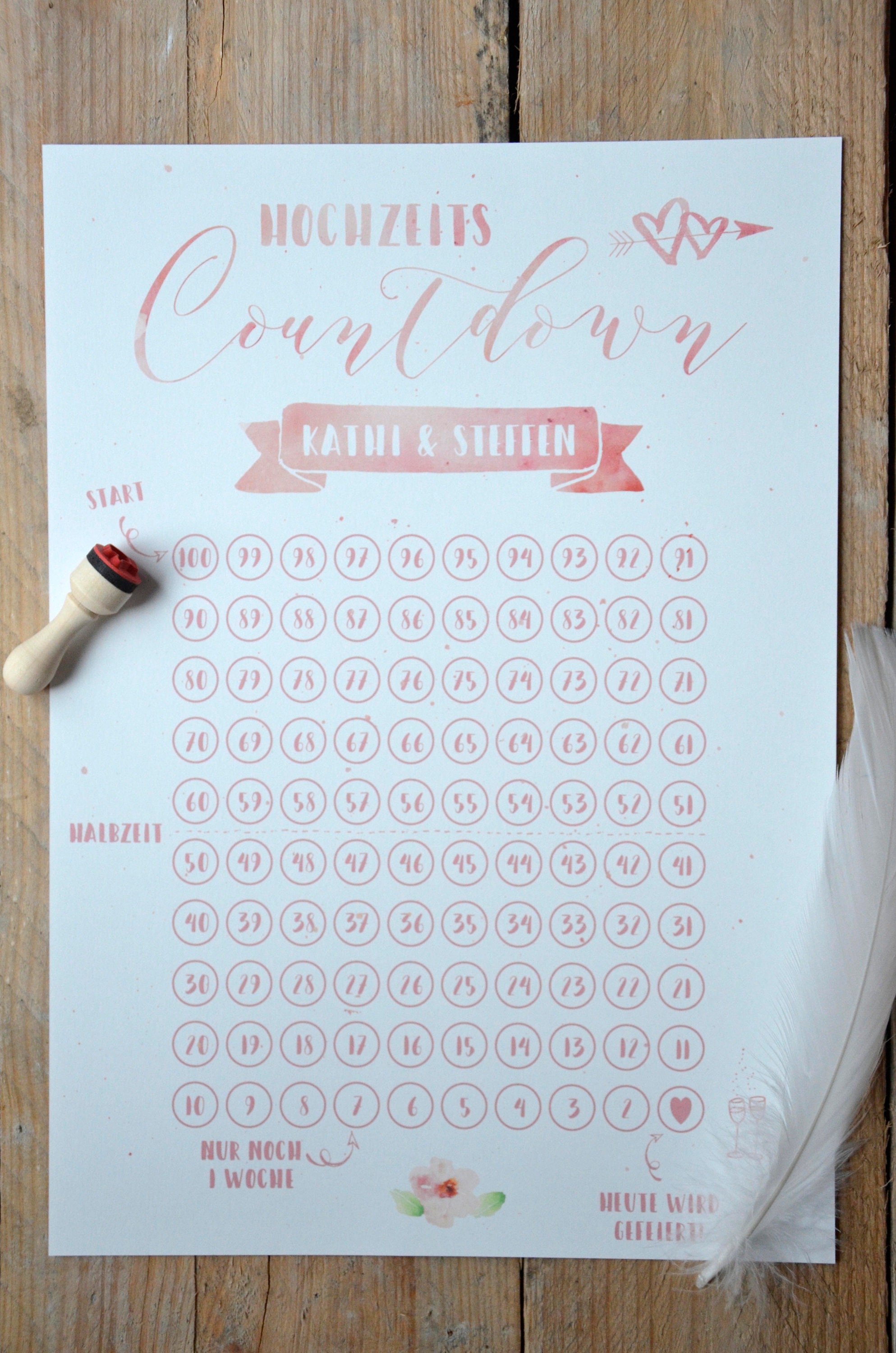 100 Tage HochzeitsCountdown Poster Etsy