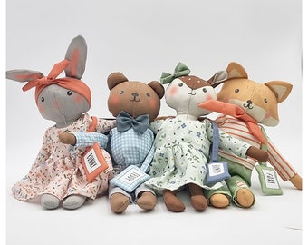 Baumwoll Panel Kuscheltier zum selber Nähen Bunny, Fuchs, Teddy und Bambi