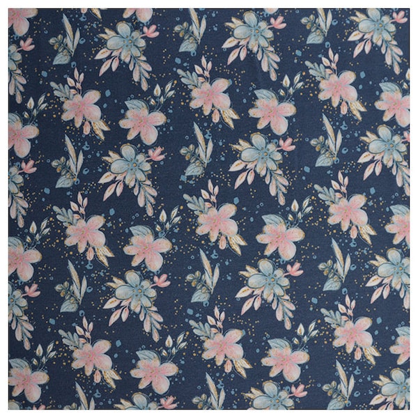 Jersey Blumen jeansblau Digital