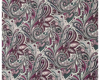 Raso di cotone Siena paisley fucsia e petrolio