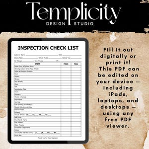 Vehicle Inspection Checklist PDF | Editable Mechanic Shop Form | Printable | Editable PDF Inspection Log | State Inspection Helper Log