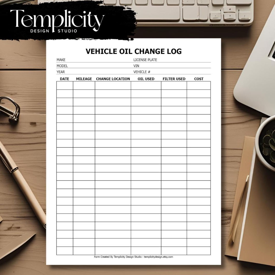 Vehicle Oil Change Log PDF | Editable Car Maintenance Tracker ...