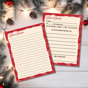 Druckbare Brief an Weihnachtsmann Weihnachtswunschliste Digital Instant Download PDF Zwei Versionen verfügbar