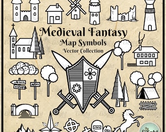 Cartography Fantasy Map Symbols! Vector files! Fully Editable! (EPS, SVG, PDF)