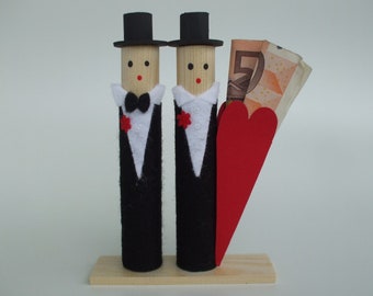 Geldgeschenk Männerhochzeit, Brautpaar aus Holz