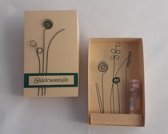 Geldgeschenkbox Blumen, Blumenwiese, Drahtblumen