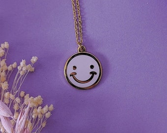 Gold Plated Purple Smiley Necklace, Colourful Jewellery, Gold Jewellery, Minimalist Jewellery