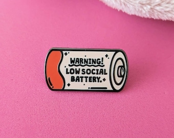 Lage sociale batterij emaille pin, cadeaus voor introverte mensen, geschenken voor geestelijke gezondheid, angstcadeau, cadeaus voor vrienden