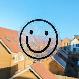 Smiling Face Suncatcher, Suncatcher Sticker, Home Decor, Stained Glass, Vinyl Stickers