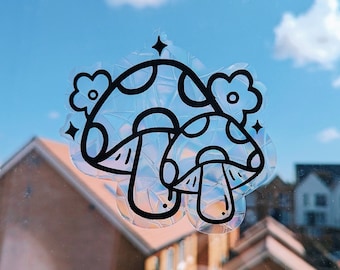 Mushroom Suncatcher Sticker | Woodland Rainbow Window Decal | Cottagecore Home Decor | Mushroom Lover Gift | Rainbow Maker