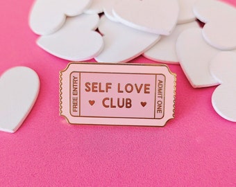 Self Love Club Enamel Pin Badge, Mental Health Pins, Self Care Gifts, Best Friend Gift, Positive Quote,