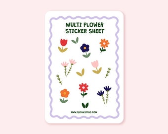 Multi Flower Sticker Sheet, Flower Stickers, Boho Floral Stickers