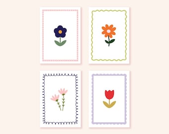 A6 mini bloemenprintset, bloemenprint, schattige prints, minikunstprints, bloemenmuurkunst