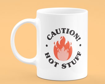 Voorzichtigheid! Hot Stuff grafische mok | Zelf liefde mok