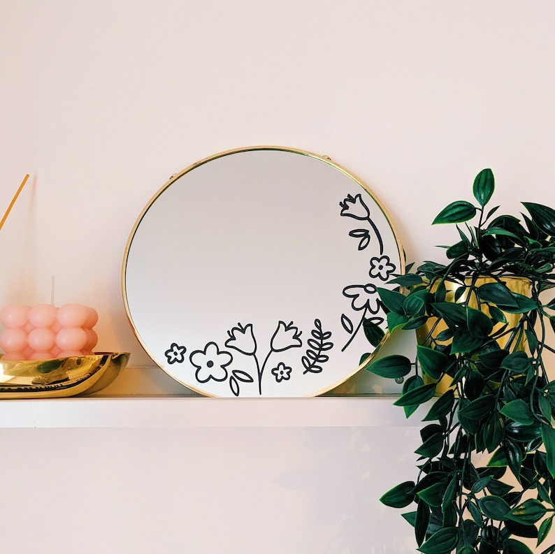 Floral Mirror Decal Mirror Sticker Bathroom Mirror Decal Etsy