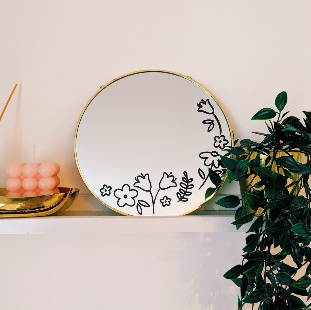 Floral Mirror Decal Mirror Sticker Bathroom Mirror Decal Etsy