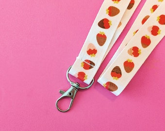 Chocolate Strawberry Lanyard, Lanyard for Teachers, Food Gifts, Cute Lanyards