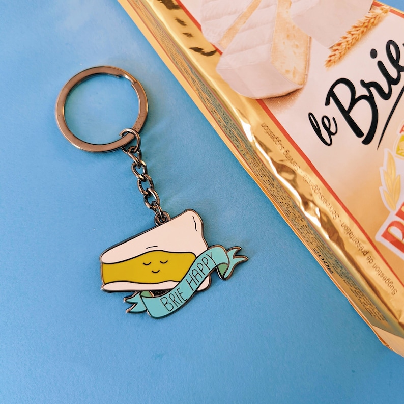 Brie Happy Cheese Keyring, Cheese Gifts, Food Keyring, Cute Keychain image 2