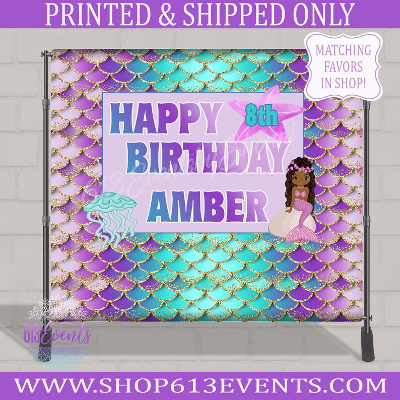 Home Garden Happy 8th Birthday Mermaid Custom Vinyl Banner Sign