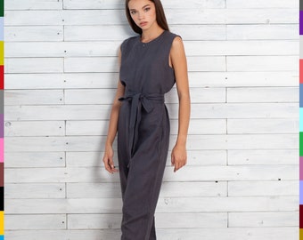 Loose linen jumpsuit. Oversized jumpsuit. Summer jumpsuit. Linen romper. Gray overall. Grey jumpsuit. 100% pure linen (Italy).