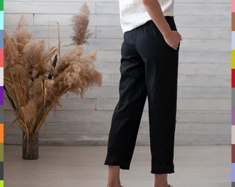 Linen Women Pants. Black Linen Pants. Flax Pants. Linen Trousers. Linen Capris. Basic Linen Pants. 100% Pure Linen (Italy)