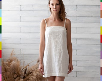White Linen Dress. Slip Flax Dress. Basic Linen Dress. Linen Sundress. Short Linen Dress. Simple Dress. 100% Pure Linen (Italy)