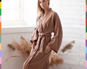 Brown Linen Robe. Handmade Linen Robe. Linen Loungewear. Bathrobe Homewear. Wedding Robe. 100% Pure Linen (Italy)