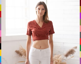 100% Italian Linen. Orange Top. Wrap Open Shirts. Linen Beach Tops for Women.
