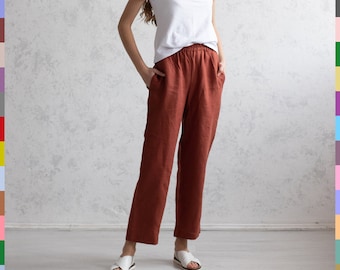 Summer Linen Pants. Classic Linen Pants. Terracotta Pants. Linen Trousers. Women Linen Trousers. Slack Linen Pants. 100% Pure Linen (Italy)