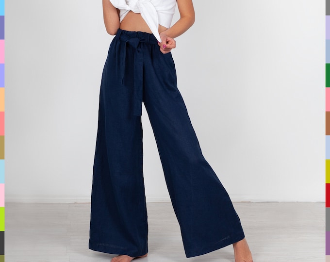 Linen Pants. Navy Blue Pants. Wide Palazzo Pants. Loose Linen - Etsy